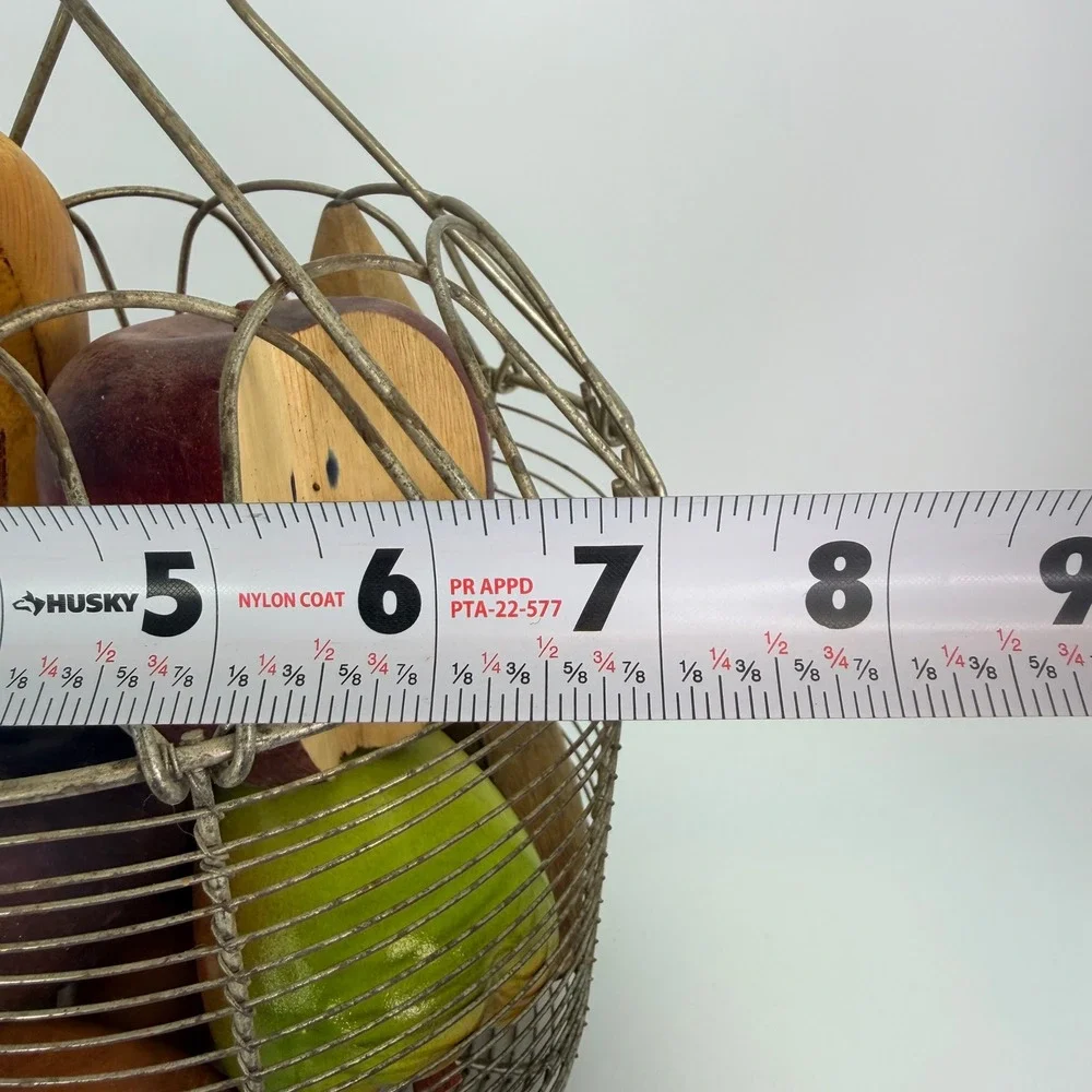 French egg wire basket with wooden fruits vintage primitive decor fruit basket